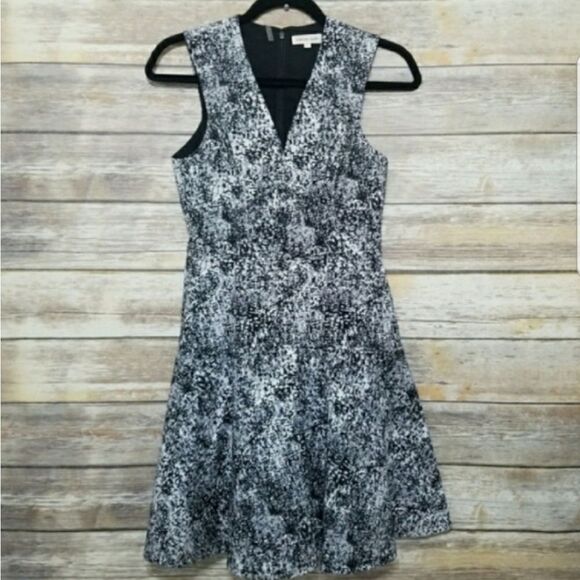 Rebecca Taylor Jacquard Monochrome Fit Flare Dress Size 2 - Picture 3 of 7